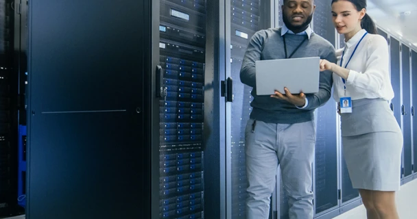 workers in a server room